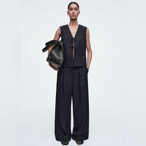 COS black linen pleated wide leg pants 4 NWT